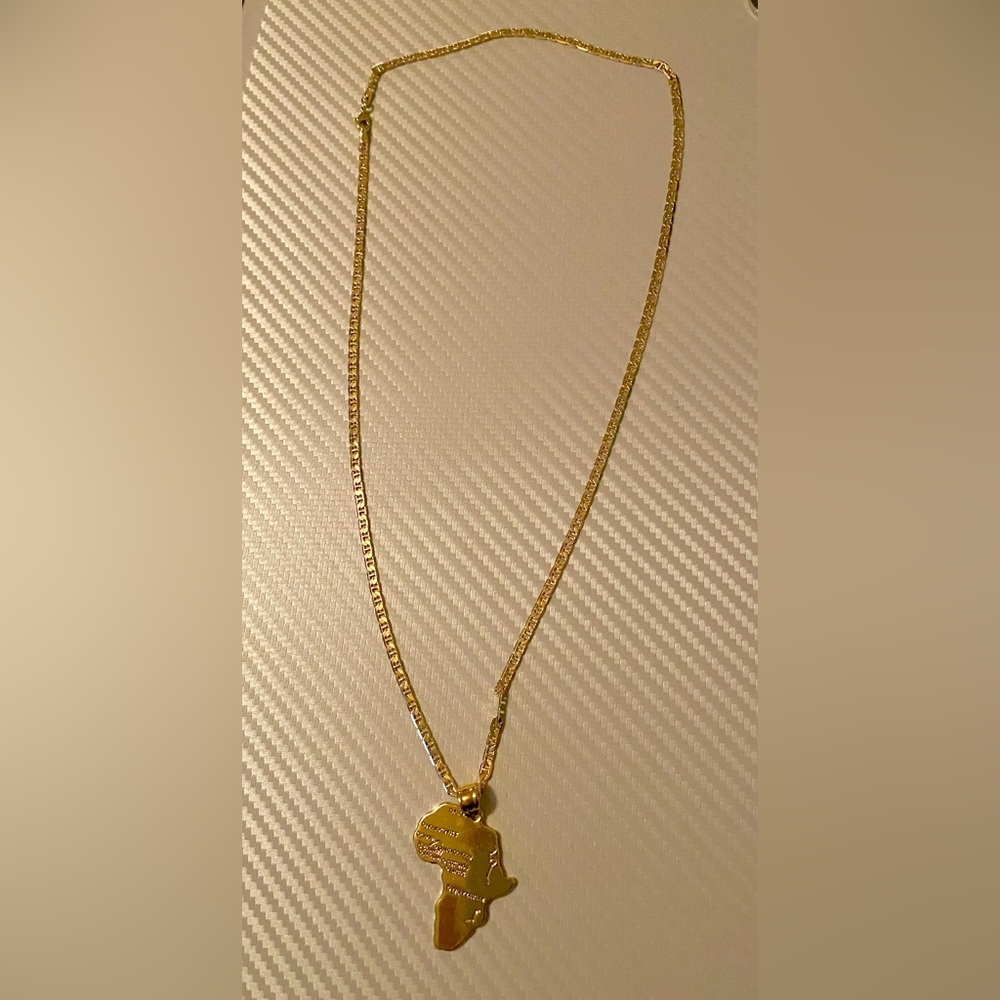 18K Gold Plated Cuban Link Chain with Africa map and Nefertiti pendants